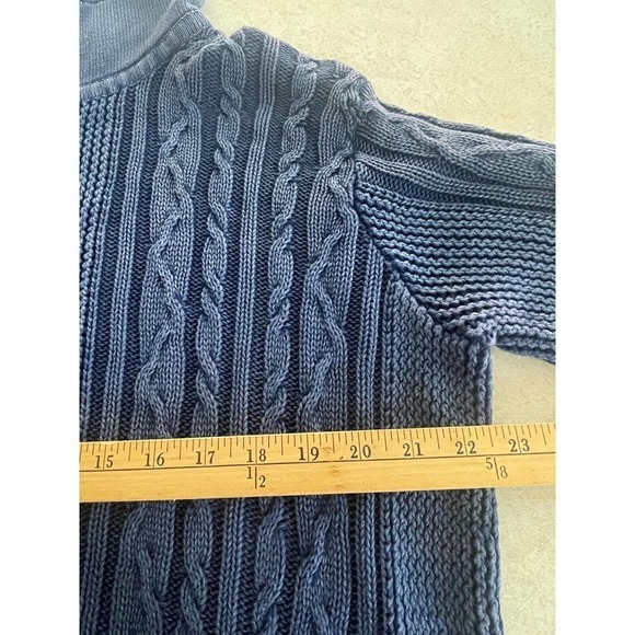 LauRie DK Size 40 Womens Blue Chunky Cable Knit Cotton Cardigan Blue Sweater - Picture 7 of 10